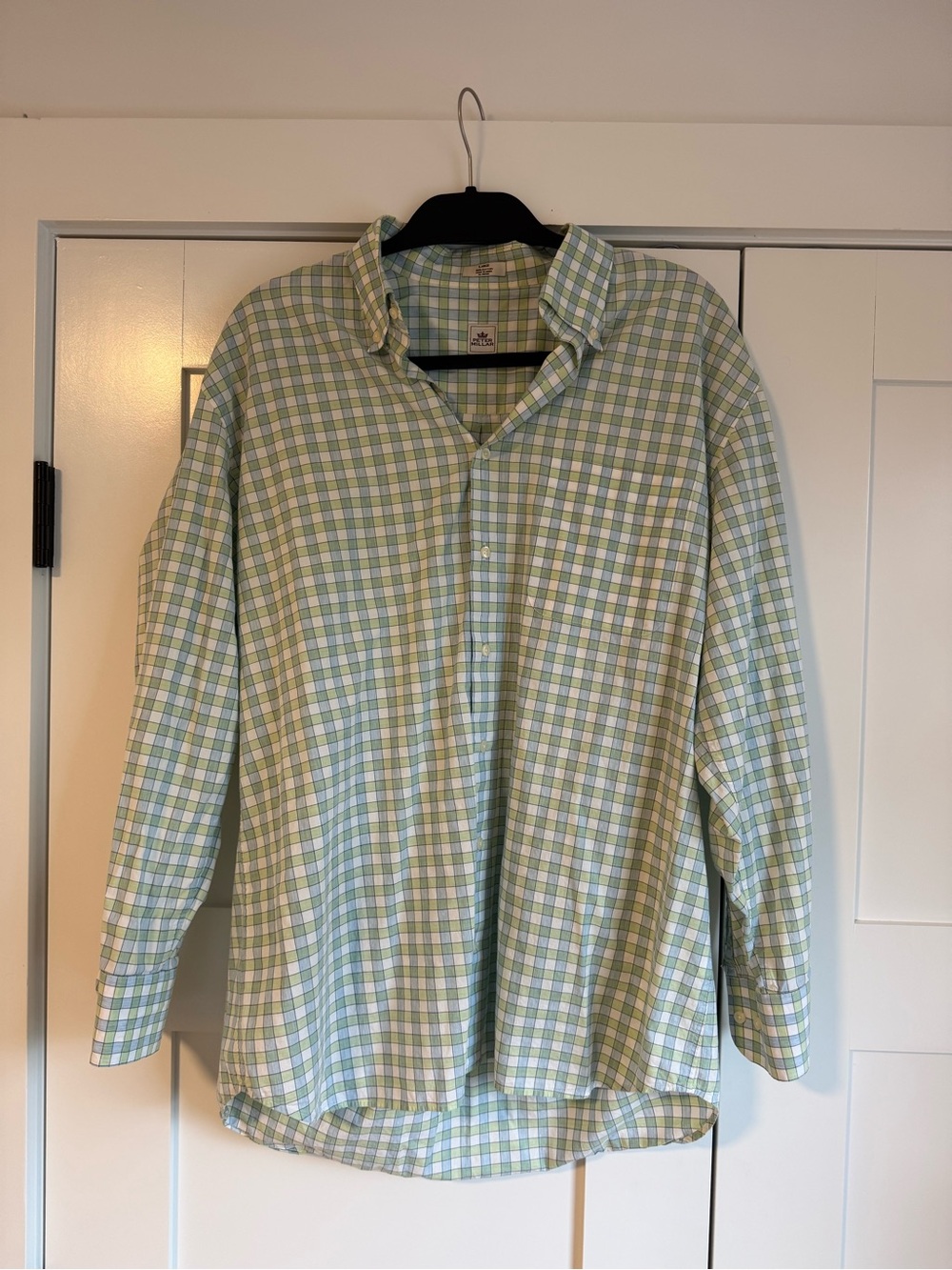 Peter Millar Light Green and White Plaid Men’s Button-Down Shirt